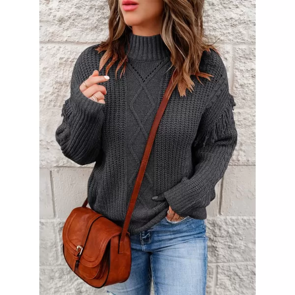 Dokotoo Womens 2023 Cute Elegant Soft Crewneck Long Sleeve Hollow Cable Knit Pullover Sweaters