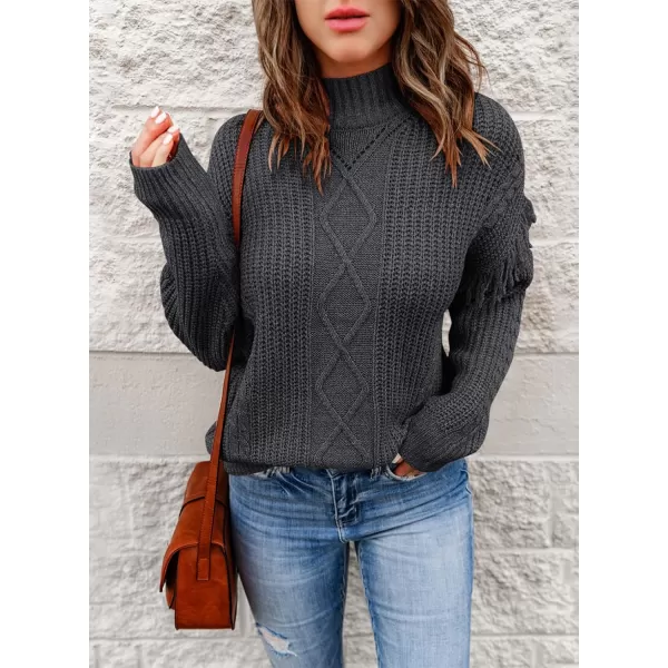 Dokotoo Womens 2023 Cute Elegant Soft Crewneck Long Sleeve Hollow Cable Knit Pullover Sweaters