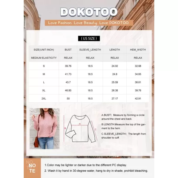Dokotoo Womens 2023 Cute Elegant Soft Crewneck Long Sleeve Hollow Cable Knit Pullover Sweaters