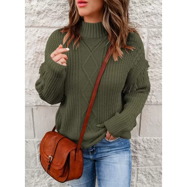Dokotoo Womens 2023 Cute Elegant Soft Crewneck Long Sleeve Hollow Cable Knit Pullover Sweaters
