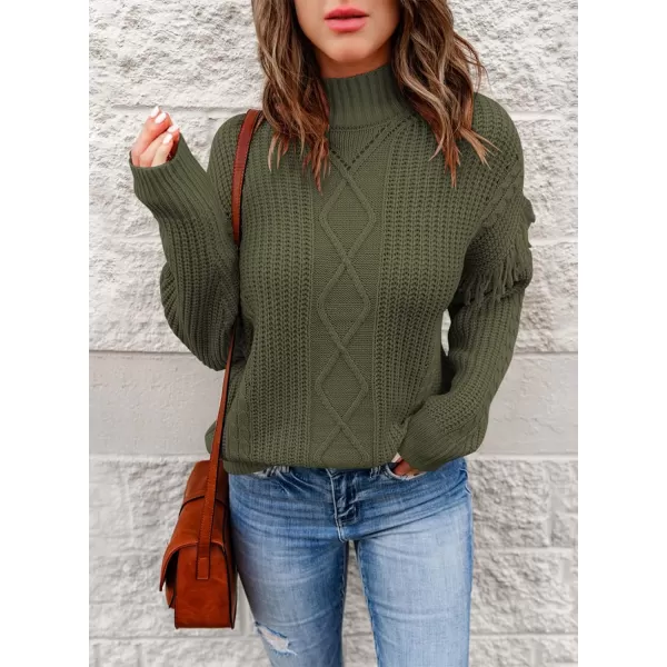 Dokotoo Womens 2023 Cute Elegant Soft Crewneck Long Sleeve Hollow Cable Knit Pullover Sweaters