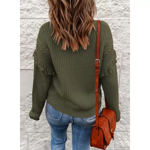 Dokotoo Womens 2023 Cute Elegant Soft Crewneck Long Sleeve Hollow Cable Knit Pullover Sweaters