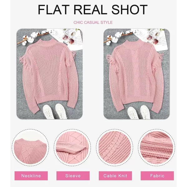 Dokotoo Womens 2023 Cute Elegant Soft Crewneck Long Sleeve Hollow Cable Knit Pullover Sweaters