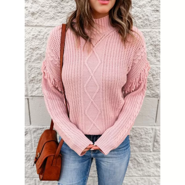 Dokotoo Womens 2023 Cute Elegant Soft Crewneck Long Sleeve Hollow Cable Knit Pullover Sweaters