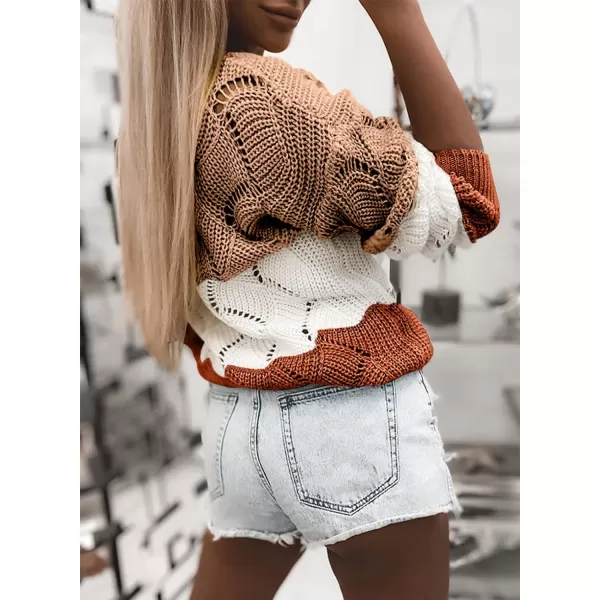 Dokotoo Womens 2023 Cute Elegant Soft Crewneck Long Sleeve Hollow Cable Knit Pullover Sweaters