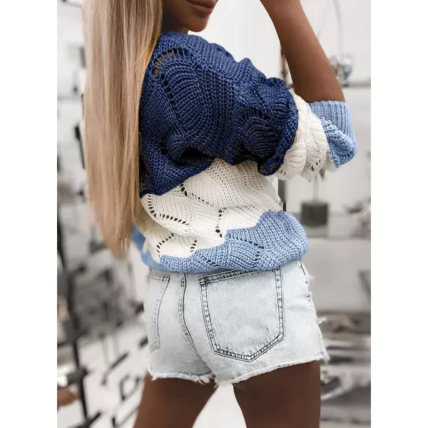 Dokotoo Womens 2023 Cute Elegant Soft Crewneck Long Sleeve Hollow Cable Knit Pullover Sweaters