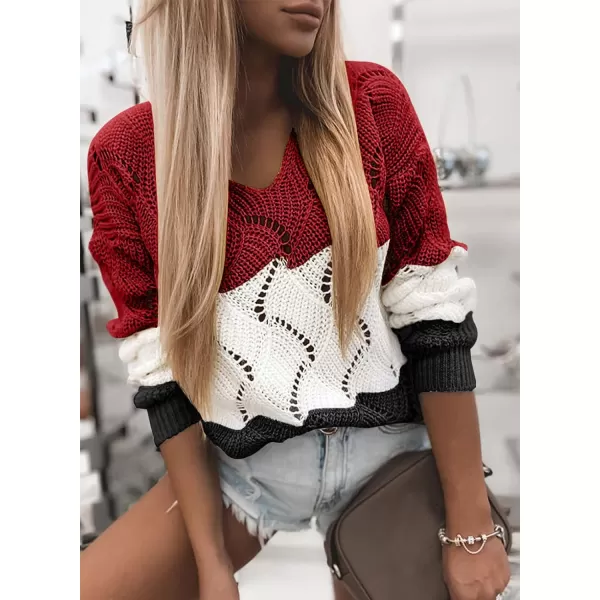 Dokotoo Womens 2023 Cute Elegant Soft Crewneck Long Sleeve Hollow Cable Knit Pullover Sweaters