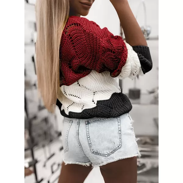 Dokotoo Womens 2023 Cute Elegant Soft Crewneck Long Sleeve Hollow Cable Knit Pullover Sweaters