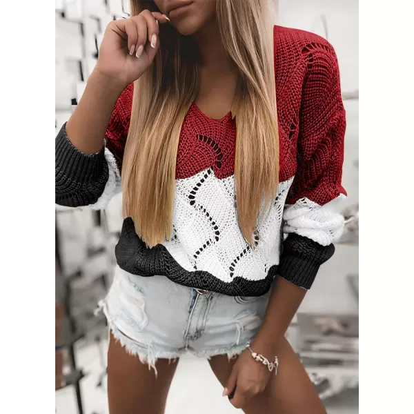Dokotoo Womens 2023 Cute Elegant Soft Crewneck Long Sleeve Hollow Cable Knit Pullover Sweaters