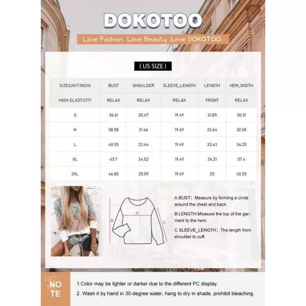 Dokotoo Womens 2023 Cute Elegant Soft Crewneck Long Sleeve Hollow Cable Knit Pullover Sweaters
