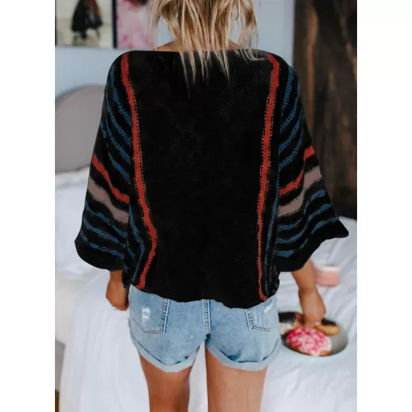 Dokotoo Womens 2023 Cute Summer Fall Color Block Striped Lightweight Comfy Cable Knit Beach Pullover Sweaters