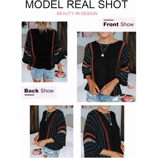 Dokotoo Womens 2023 Cute Summer Fall Color Block Striped Lightweight Comfy Cable Knit Beach Pullover Sweaters