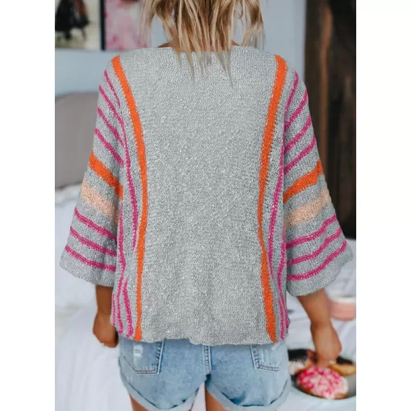 Dokotoo Womens 2023 Cute Summer Fall Color Block Striped Lightweight Comfy Cable Knit Beach Pullover Sweaters