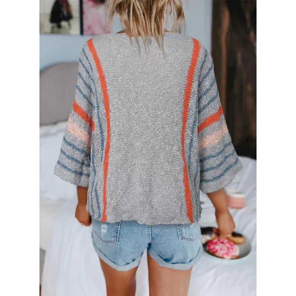 Dokotoo Womens 2023 Cute Summer Fall Color Block Striped Lightweight Comfy Cable Knit Beach Pullover Sweaters