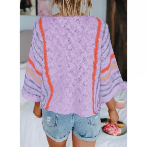 Dokotoo Womens 2023 Cute Summer Fall Color Block Striped Lightweight Comfy Cable Knit Beach Pullover Sweaters