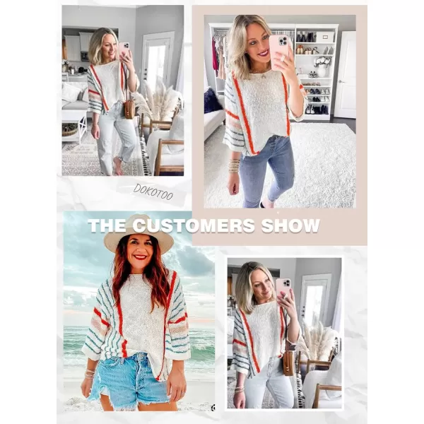 Dokotoo Womens 2023 Cute Summer Fall Color Block Striped Lightweight Comfy Cable Knit Beach Pullover Sweaters