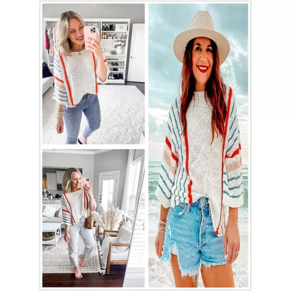Dokotoo Womens 2023 Cute Summer Fall Color Block Striped Lightweight Comfy Cable Knit Beach Pullover Sweaters