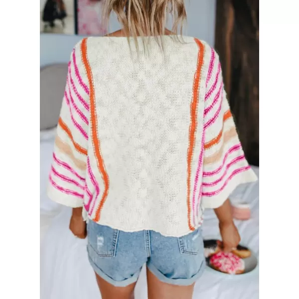 Dokotoo Womens 2023 Cute Summer Fall Color Block Striped Lightweight Comfy Cable Knit Beach Pullover Sweaters