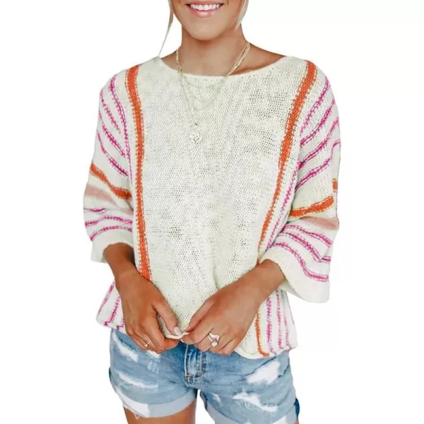 Dokotoo Womens 2023 Cute Summer Fall Color Block Striped Lightweight Comfy Cable Knit Beach Pullover Sweaters