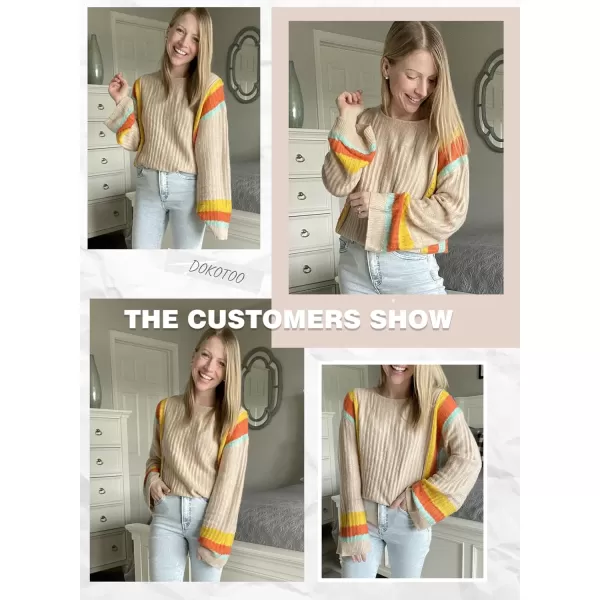 Dokotoo Womens 2023 Cute Summer Fall Color Block Striped Lightweight Comfy Cable Knit Beach Pullover Sweaters