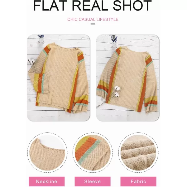 Dokotoo Womens 2023 Cute Summer Fall Color Block Striped Lightweight Comfy Cable Knit Beach Pullover Sweaters