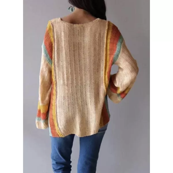 Dokotoo Womens 2023 Cute Summer Fall Color Block Striped Lightweight Comfy Cable Knit Beach Pullover Sweaters