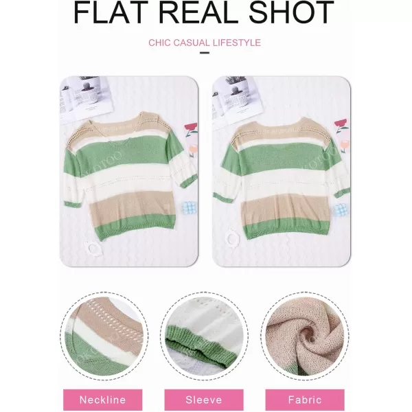 Dokotoo Womens 2023 Cute Summer Fall Color Block Striped Lightweight Comfy Cable Knit Beach Pullover Sweaters