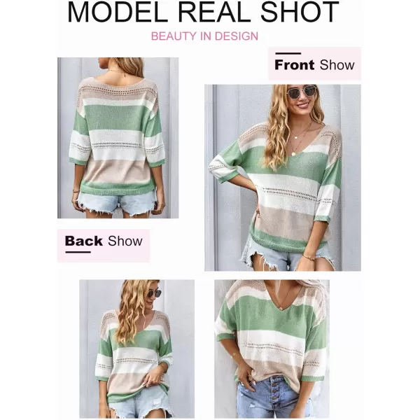 Dokotoo Womens 2023 Cute Summer Fall Color Block Striped Lightweight Comfy Cable Knit Beach Pullover Sweaters