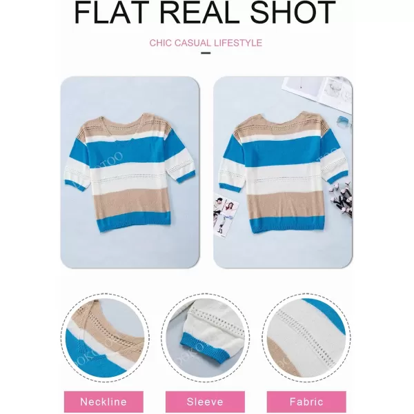Dokotoo Womens 2023 Cute Summer Fall Color Block Striped Lightweight Comfy Cable Knit Beach Pullover Sweaters