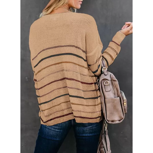 Dokotoo Womens 2023 Cute Summer Fall Color Block Striped Lightweight Comfy Cable Knit Beach Pullover Sweaters