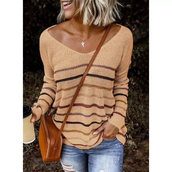 Dokotoo Womens 2023 Cute Summer Fall Color Block Striped Lightweight Comfy Cable Knit Beach Pullover Sweaters