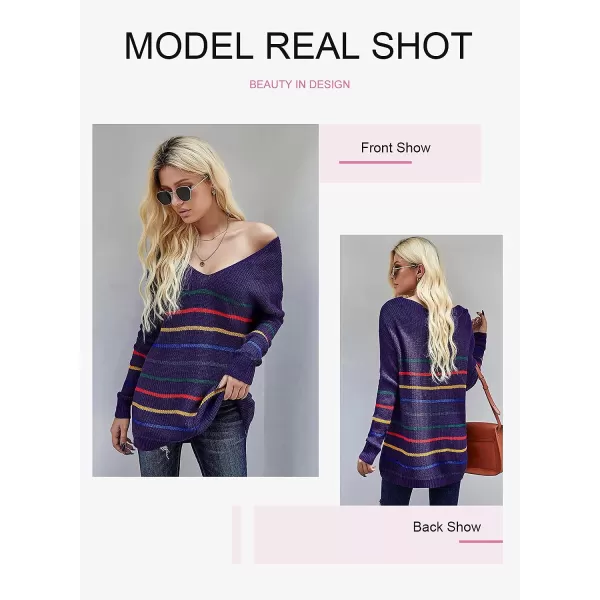 Dokotoo Womens 2023 Cute Summer Fall Color Block Striped Lightweight Comfy Cable Knit Beach Pullover Sweaters