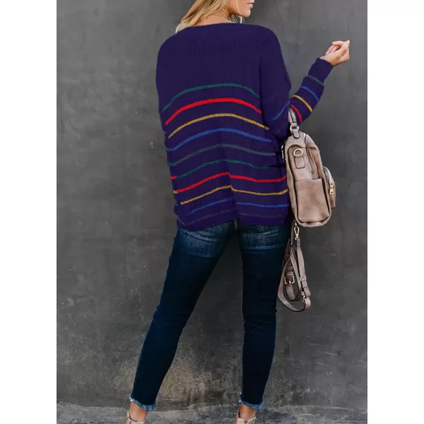 Dokotoo Womens 2023 Cute Summer Fall Color Block Striped Lightweight Comfy Cable Knit Beach Pullover Sweaters