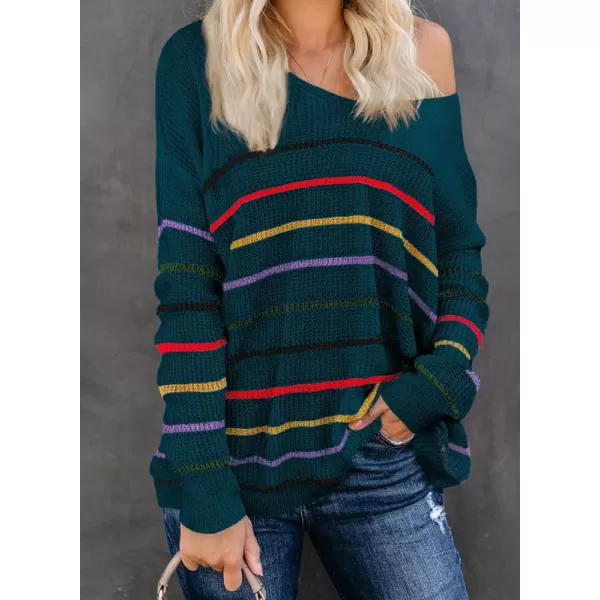 Dokotoo Womens 2023 Cute Summer Fall Color Block Striped Lightweight Comfy Cable Knit Beach Pullover Sweaters