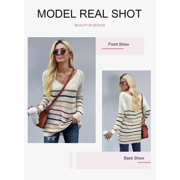 Dokotoo Womens 2023 Cute Summer Fall Color Block Striped Lightweight Comfy Cable Knit Beach Pullover Sweaters