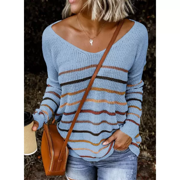 Dokotoo Womens 2023 Cute Summer Fall Color Block Striped Lightweight Comfy Cable Knit Beach Pullover Sweaters