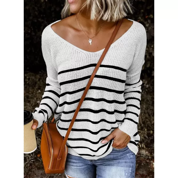 Dokotoo Womens 2023 Cute Summer Fall Color Block Striped Lightweight Comfy Cable Knit Beach Pullover Sweaters