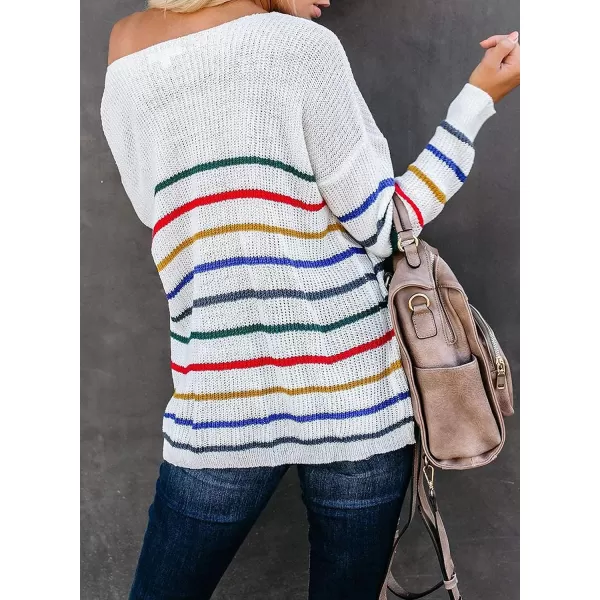 Dokotoo Womens 2023 Cute Summer Fall Color Block Striped Lightweight Comfy Cable Knit Beach Pullover Sweaters