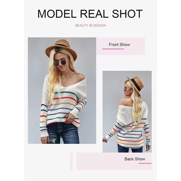 Dokotoo Womens 2023 Cute Summer Fall Color Block Striped Lightweight Comfy Cable Knit Beach Pullover Sweaters