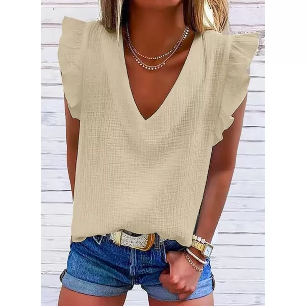 Dokotoo Womens 2023 Cute V Neck Ruffle Sleeveless Shirts Elegant Tank Tops Blouses