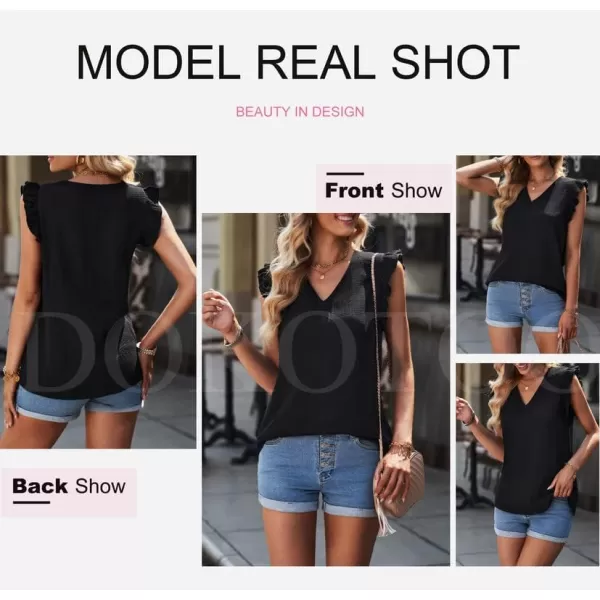 Dokotoo Womens 2023 Cute V Neck Ruffle Sleeveless Shirts Elegant Tank Tops Blouses