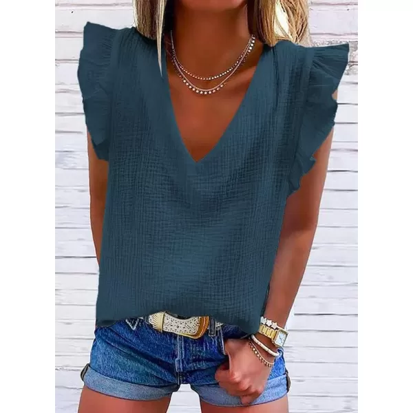 Dokotoo Womens 2023 Cute V Neck Ruffle Sleeveless Shirts Elegant Tank Tops Blouses