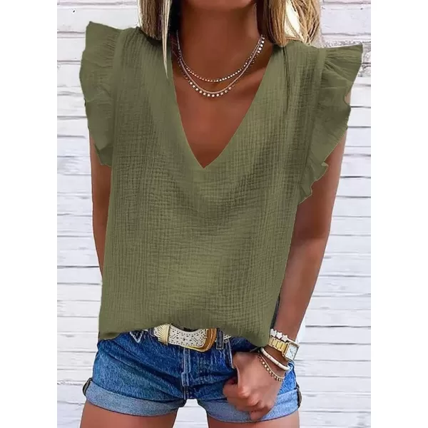 Dokotoo Womens 2023 Cute V Neck Ruffle Sleeveless Shirts Elegant Tank Tops Blouses