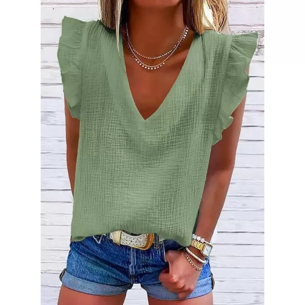 Dokotoo Womens 2023 Cute V Neck Ruffle Sleeveless Shirts Elegant Tank Tops Blouses
