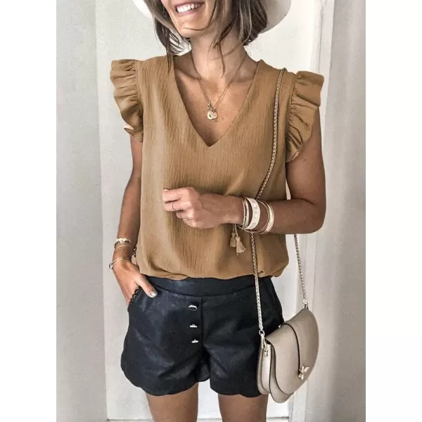 Dokotoo Womens 2023 Cute V Neck Ruffle Sleeveless Shirts Elegant Tank Tops Blouses