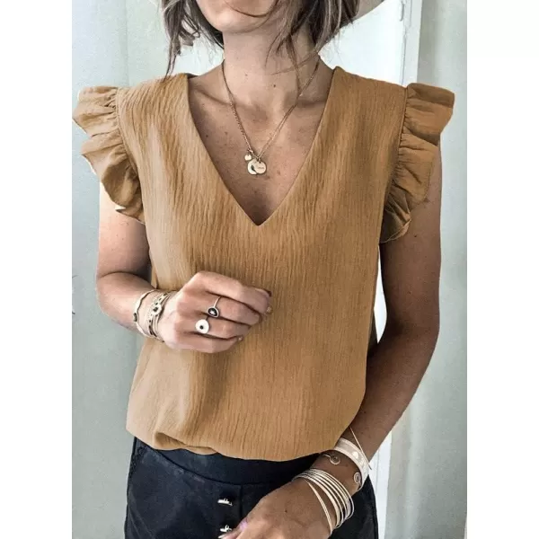 Dokotoo Womens 2023 Cute V Neck Ruffle Sleeveless Shirts Elegant Tank Tops Blouses