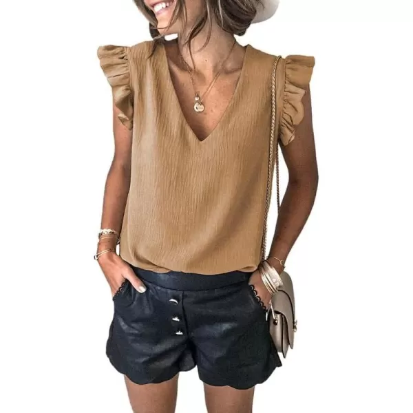 Dokotoo Womens 2023 Cute V Neck Ruffle Sleeveless Shirts Elegant Tank Tops Blouses
