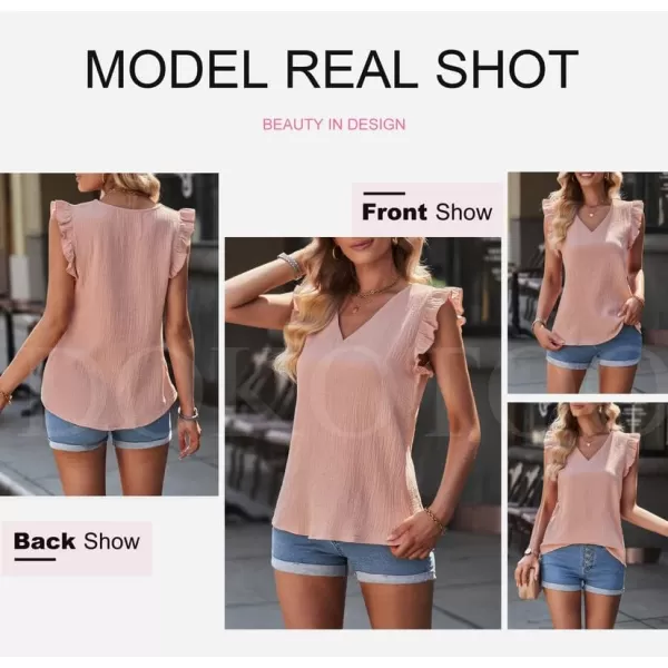 Dokotoo Womens 2023 Cute V Neck Ruffle Sleeveless Shirts Elegant Tank Tops Blouses