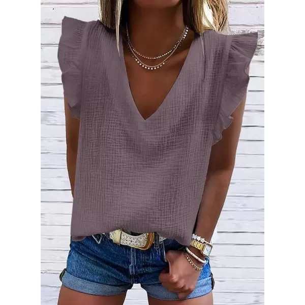 Dokotoo Womens 2023 Cute V Neck Ruffle Sleeveless Shirts Elegant Tank Tops Blouses