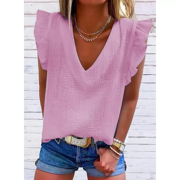 Dokotoo Womens 2023 Cute V Neck Ruffle Sleeveless Shirts Elegant Tank Tops Blouses